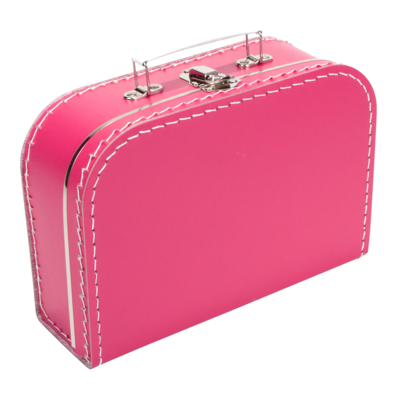 Knuffelpopje in fuchsia roze koffertje pakket